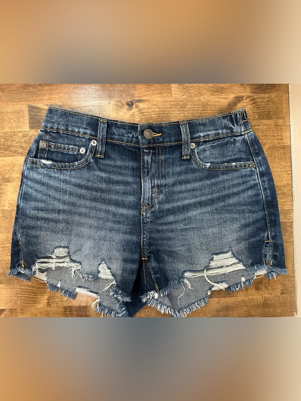 aerie Distressed Dark Blue Denim Cutoff Shorts